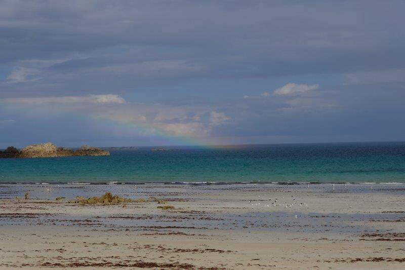 Tides out - a bit of a rainbow but fortunately no rain for us