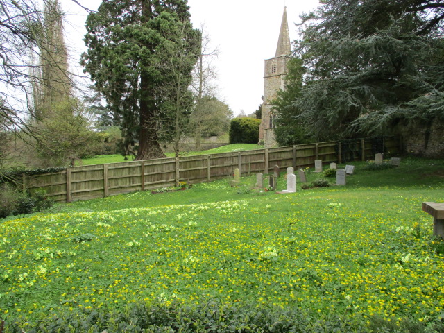 We reach St. Michael's Church at Hill. Pretty graveyard.