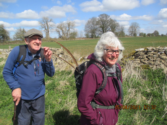 2 pheasant feathers in a rucksack provide a good measure for social distancing