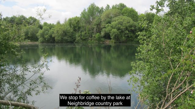 Scenic lake view at Neighbridge Country Park.